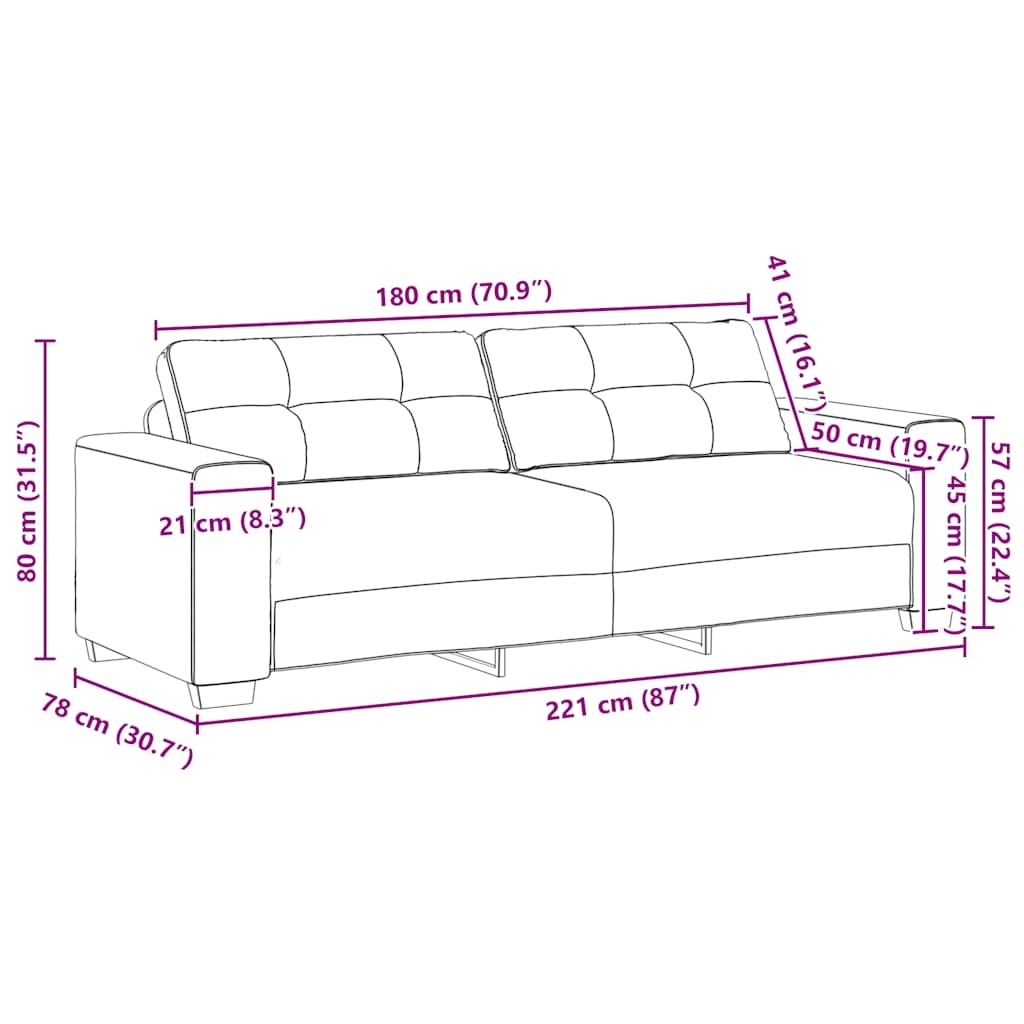 vidaXL 3-zitsbank donkergrijs 180 cm stof