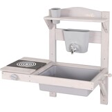 roba Hangende Modderkeuken voor Kinderen - Functionele Buitenspeelkeuken met Waterdispenser & Accessoires - FSC Gecertificeerd Hout - Grijs Gelakt