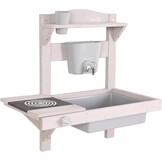 roba Hangende Modderkeuken voor Kinderen - Functionele Buitenspeelkeuken met Waterdispenser & Accessoires - FSC Gecertificeerd Hout - Grijs Gelakt