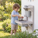 roba Hangende Modderkeuken voor Kinderen - Functionele Buitenspeelkeuken met Waterdispenser & Accessoires - FSC Gecertificeerd Hout - Grijs Gelakt