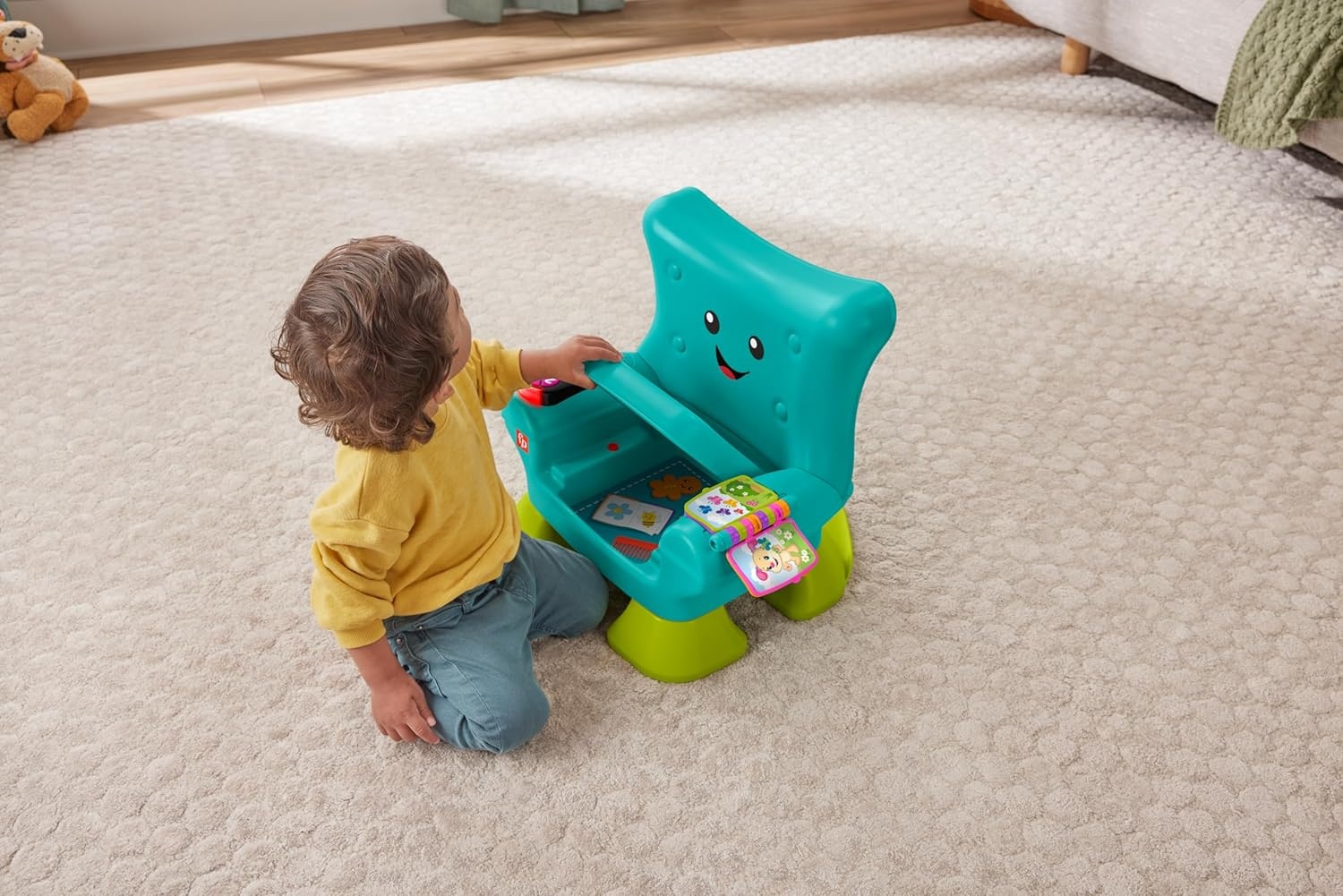 Fisher-Price Educatief speelgoed, educatief speelgoed voor peuters, leerplezier, turquoise, versie: Engels; Italiaans; Portugees; Spaans, HYR96