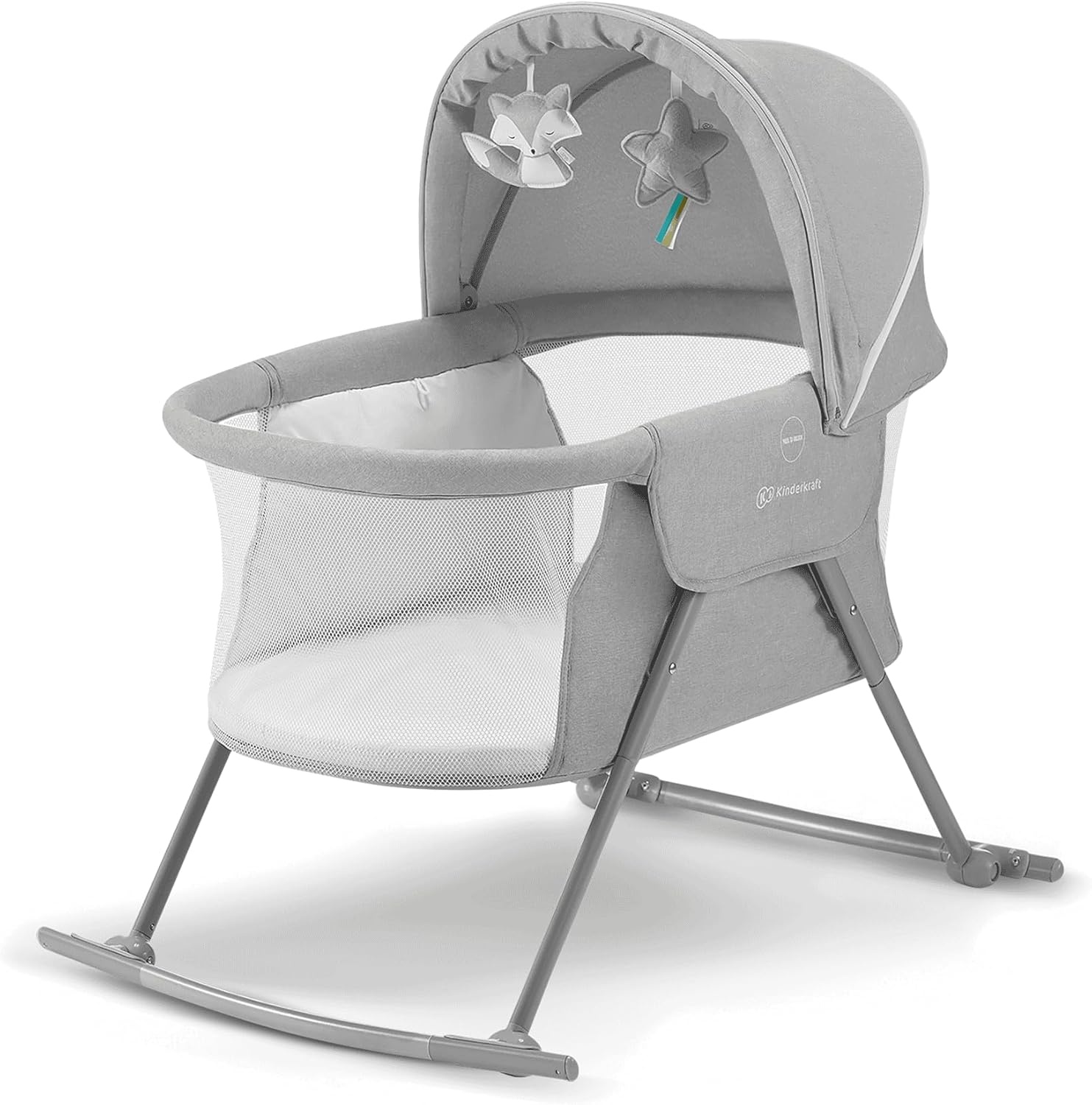 Kinderkraft LOVI Baby wieg/reiswieg 3-in-1 Grijs met schommel- en muskietennetfunctie