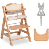 hauck Beta+, Natural - Meegroeiende Houten Kinderstoel Set Met Wielen En Zitkussen Vanaf 6 Maanden Tot 90 kg Inclusief Groot Eetblad Veiligheidsbeugel 5 Punt Gordel En Kruisriem