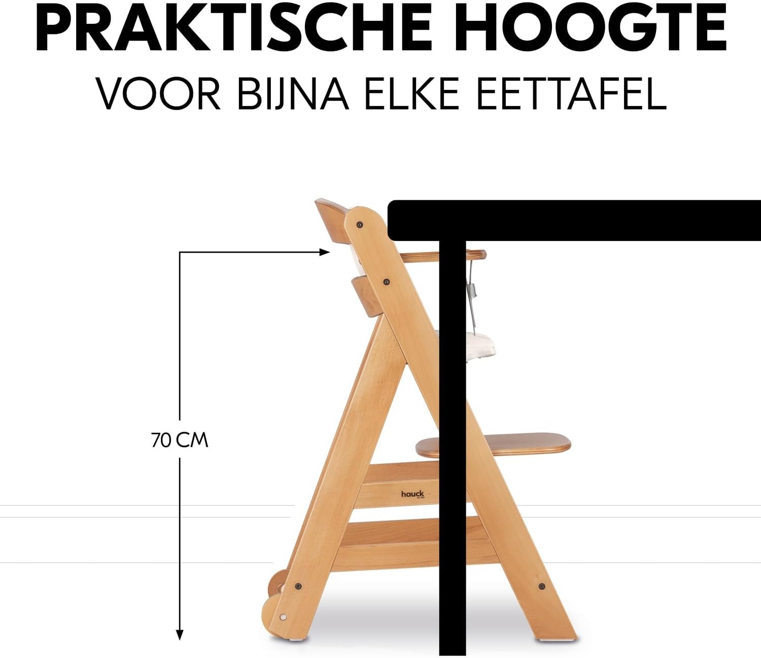 hauck Beta+, Natural - Meegroeiende Houten Kinderstoel Set Met Wielen En Zitkussen Vanaf 6 Maanden Tot 90 kg Inclusief Groot Eetblad Veiligheidsbeugel 5 Punt Gordel En Kruisriem