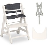 hauck Beta+, Natural - Meegroeiende Houten Kinderstoel Set Met Wielen En Zitkussen Vanaf 6 Maanden Tot 90 kg Inclusief Groot Eetblad Veiligheidsbeugel 5 Punt Gordel En Kruisriem