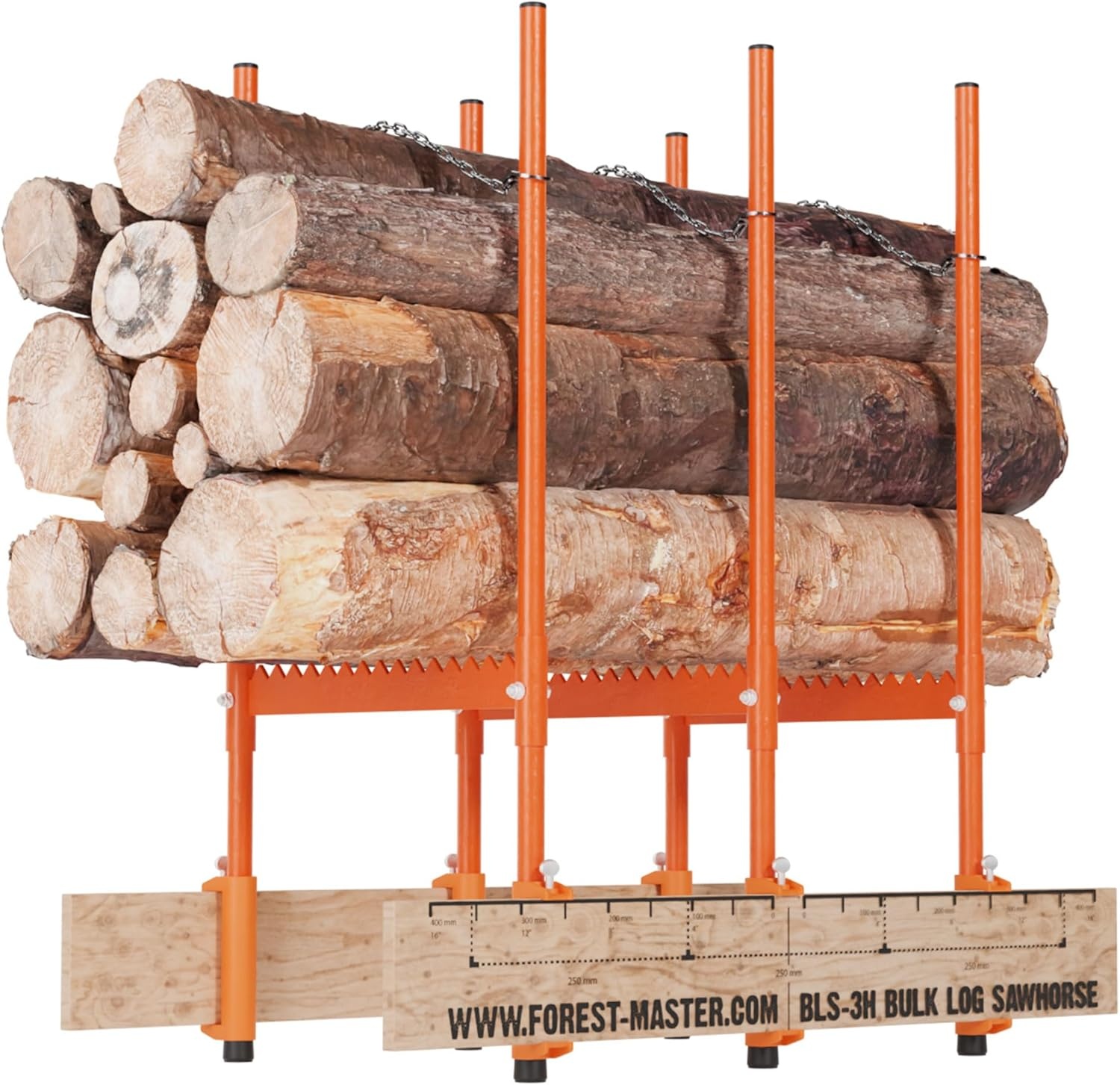 Forest Master BLS-3H Blokzaagbok – Voor Nauwkeurig Zagen van Meerdere Stamstukken – 250 kg Draagcapaciteit – Compact, Lichtgewicht en Opvouwbaar – 3 Vergrendelkettingen voor Stabiliteit