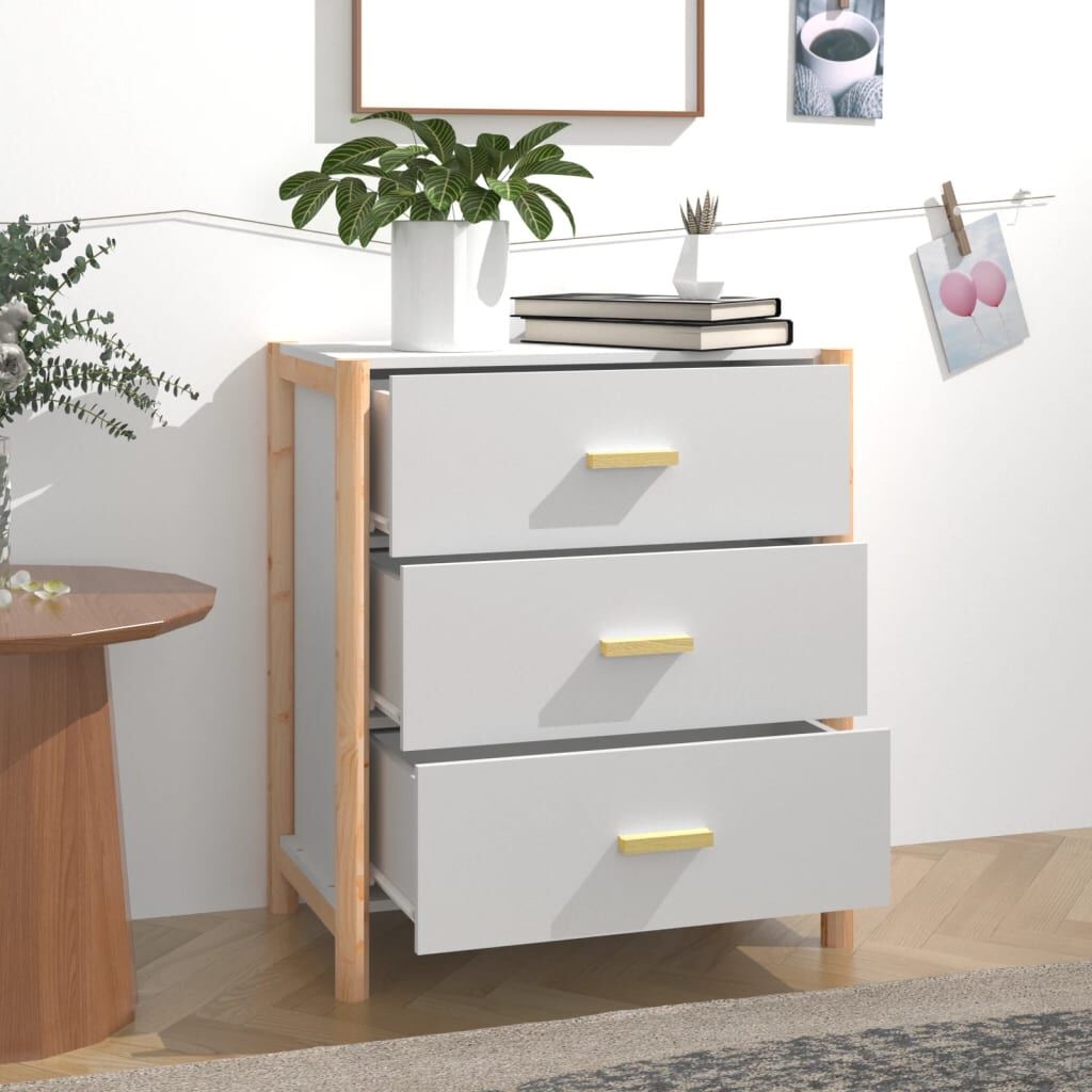 Bewerkt Houten Dressoir Wit 62x38x70 cm - 60% Korting!
