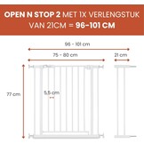 hauck Open N Stop 2 + 21 cm Verlenging, White - Veiligheidshekje & Hondenhek, 96–101 cm Verstelbaar, 77 cm Hoog, Eenhandige Opening aan Beide Kanten, Zonder Boren, Voor Binnengebruik