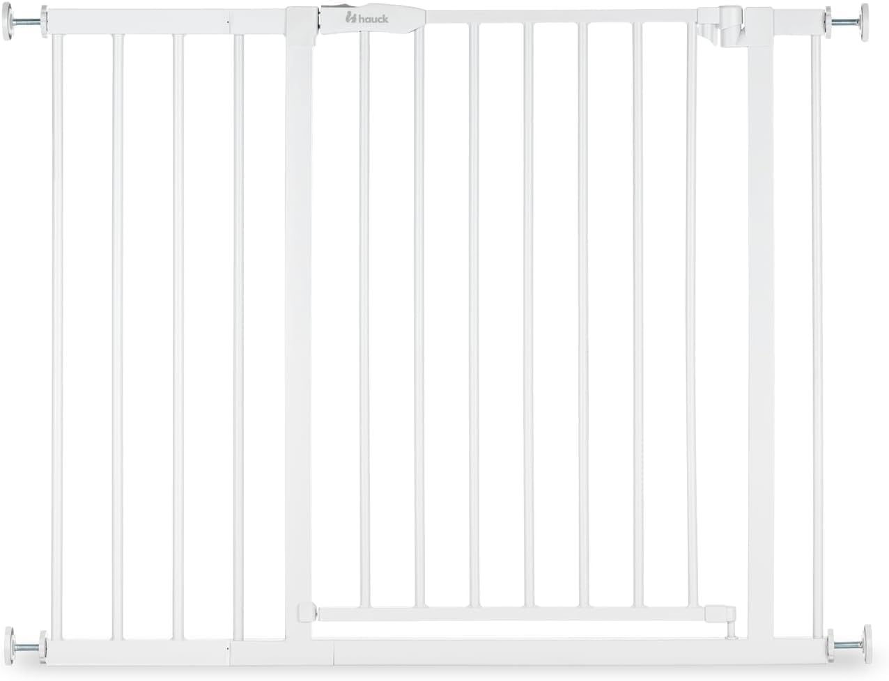 hauck Open N Stop 2 + 21 cm Verlenging, White - Veiligheidshekje & Hondenhek, 96–101 cm Verstelbaar, 77 cm Hoog, Eenhandige Opening aan Beide Kanten, Zonder Boren, Voor Binnengebruik