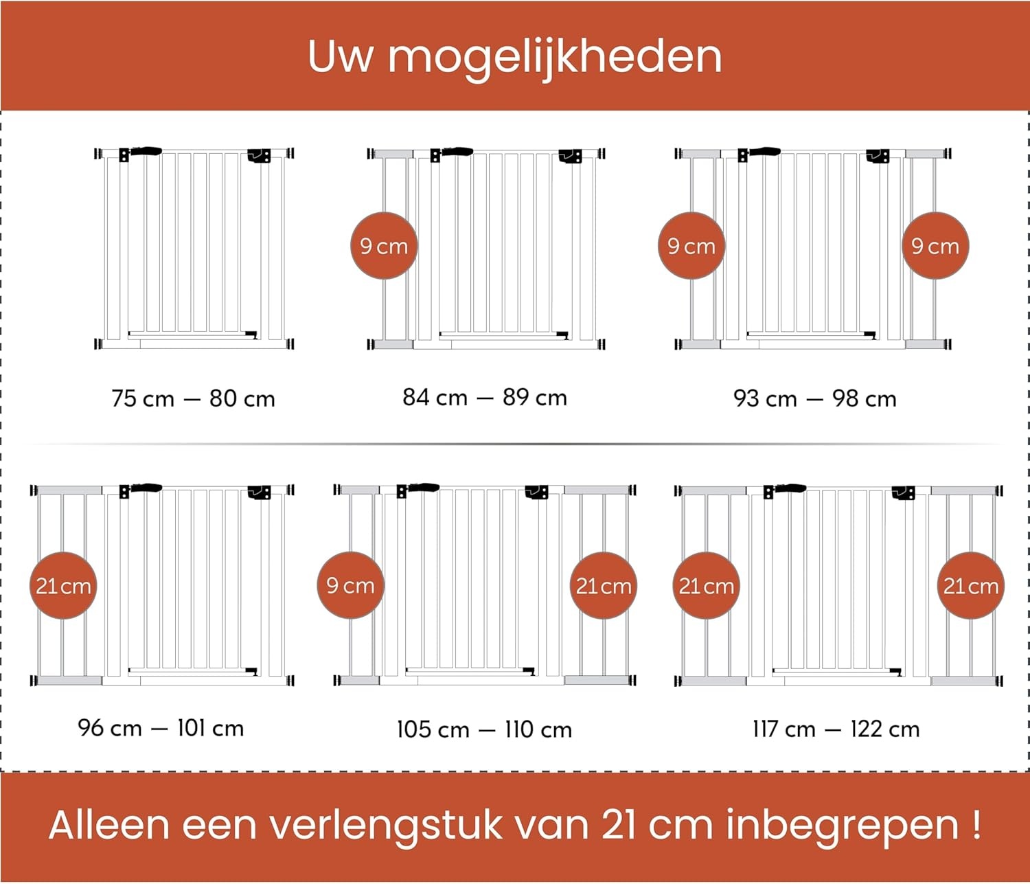 hauck Open N Stop 2 + 21 cm Verlenging, White - Veiligheidshekje & Hondenhek, 96–101 cm Verstelbaar, 77 cm Hoog, Eenhandige Opening aan Beide Kanten, Zonder Boren, Voor Binnengebruik