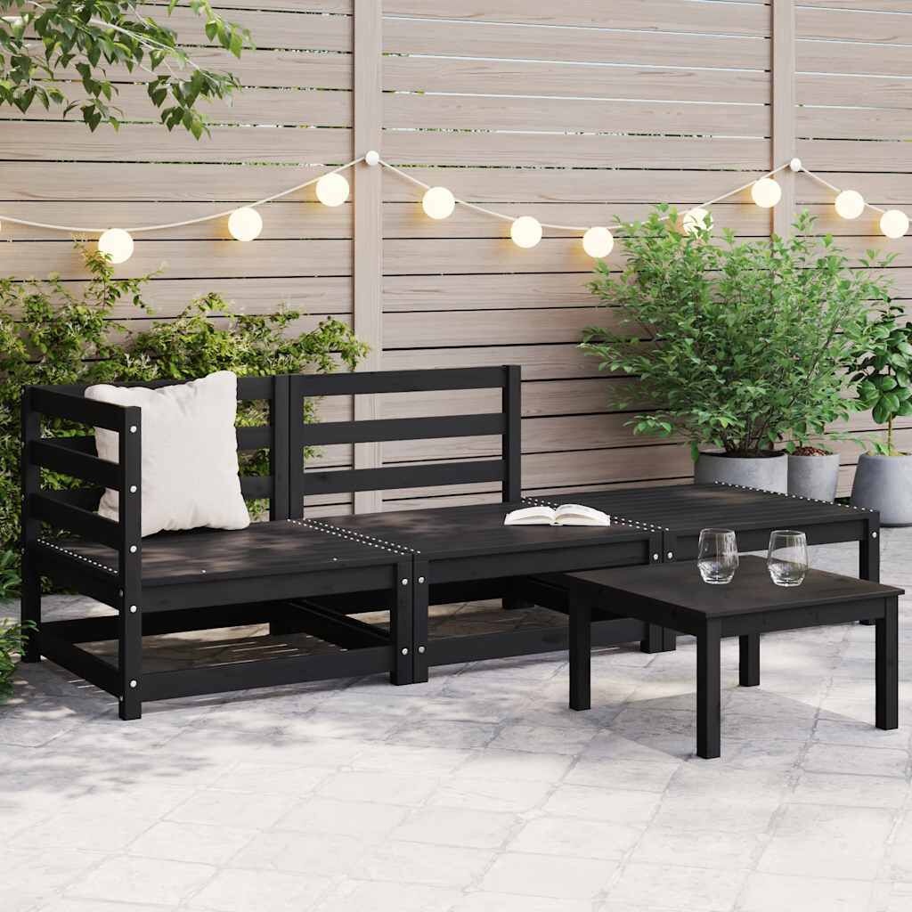 vidaXL Loungeset Grenenhout Zwart - 3-delig - 34% Korting