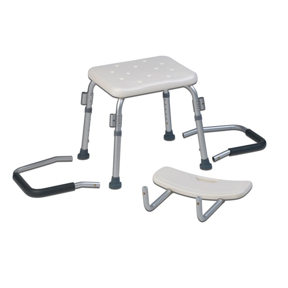 Teqler ® T-135303 douchestoel, badkruk, hoogte verstelbaar 38-45 cm, wit/grijs