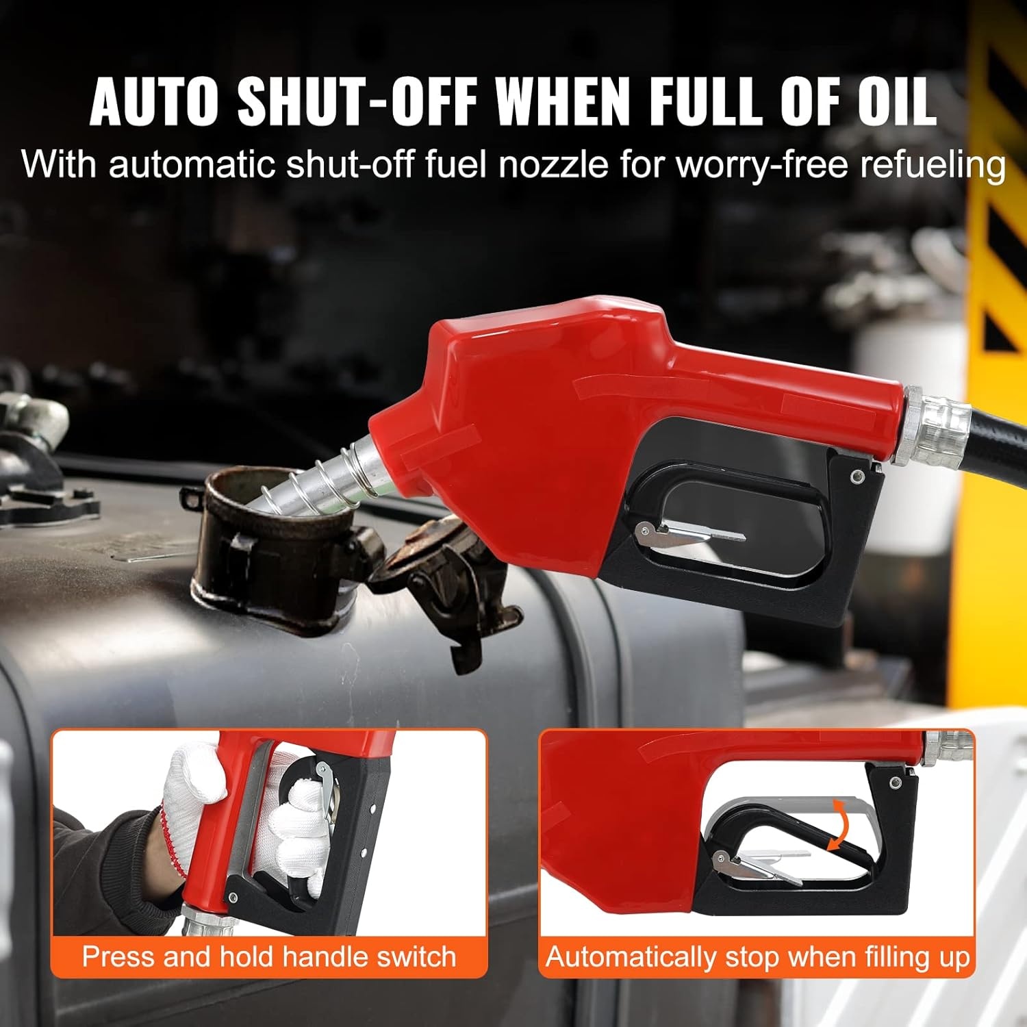 VEVOR Dieselpomp, 1/4 pk, stookoliepomp DC 12 V, brandstoftransportpomp, 8 m opvoerhoogte, 3 m zuighoogte, zelfaanzuigend, automatisch spuitpistool, 4 m uitlaatslang, geschikt voor diesel, kerosine