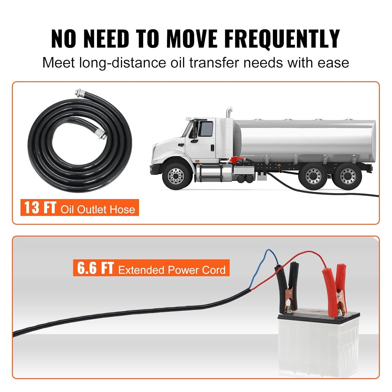 VEVOR Dieselpomp, 1/4 pk, stookoliepomp DC 12 V, brandstoftransportpomp, 8 m opvoerhoogte, 3 m zuighoogte, zelfaanzuigend, automatisch spuitpistool, 4 m uitlaatslang, geschikt voor diesel, kerosine