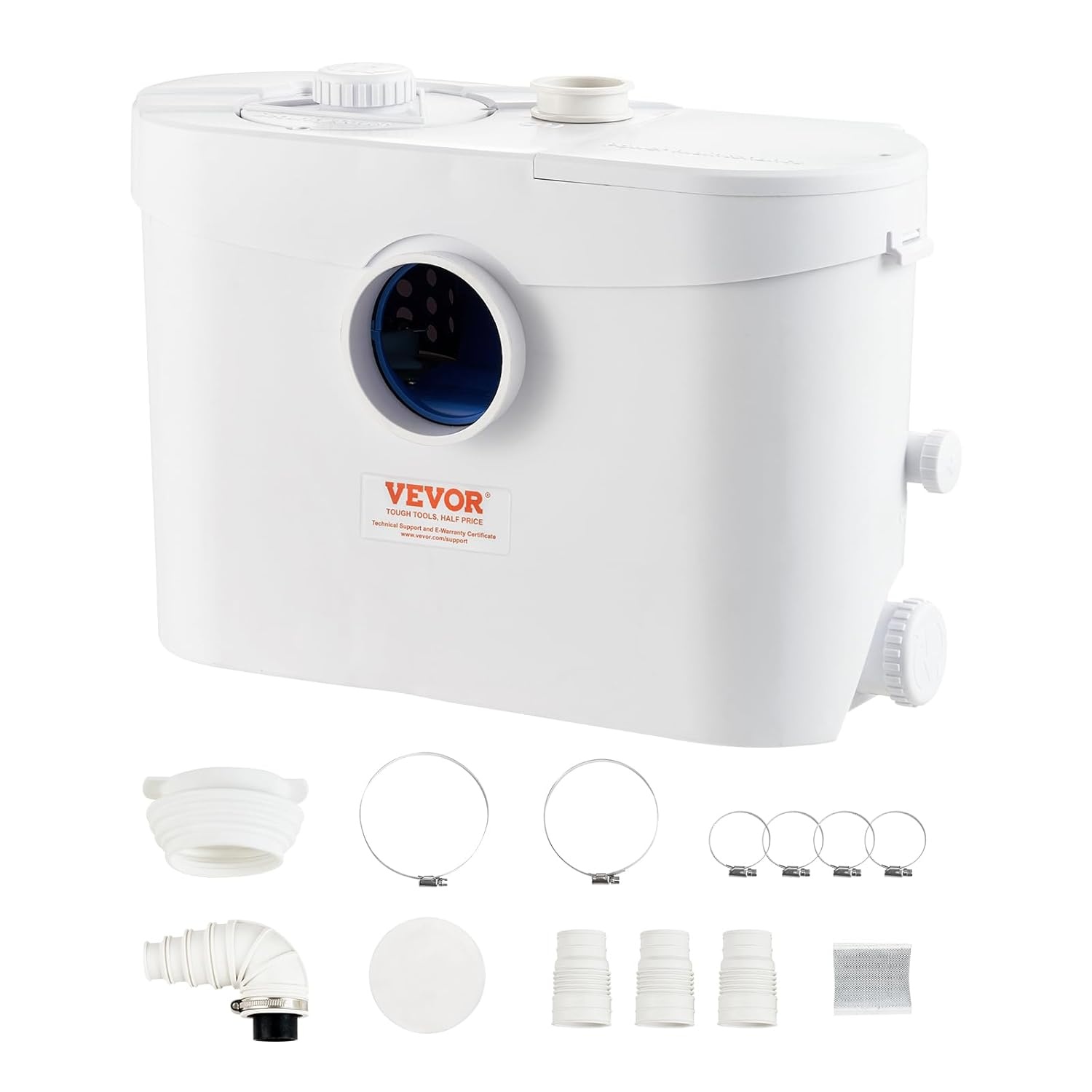 VEVOR Hefsysteem, 700 W, 9600 l/h debiet, 10 m pomphoogte, hakmolen-afvalwaterpomp met 3 waterinlaten voor toilet, kelder, keuken, wastafel, badkuip, afvalwaterafvoer, spoelmachine
