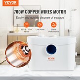 VEVOR Hefsysteem, 700 W, 9600 l/h debiet, 10 m pomphoogte, hakmolen-afvalwaterpomp met 3 waterinlaten voor toilet, kelder, keuken, wastafel, badkuip, afvalwaterafvoer, spoelmachine