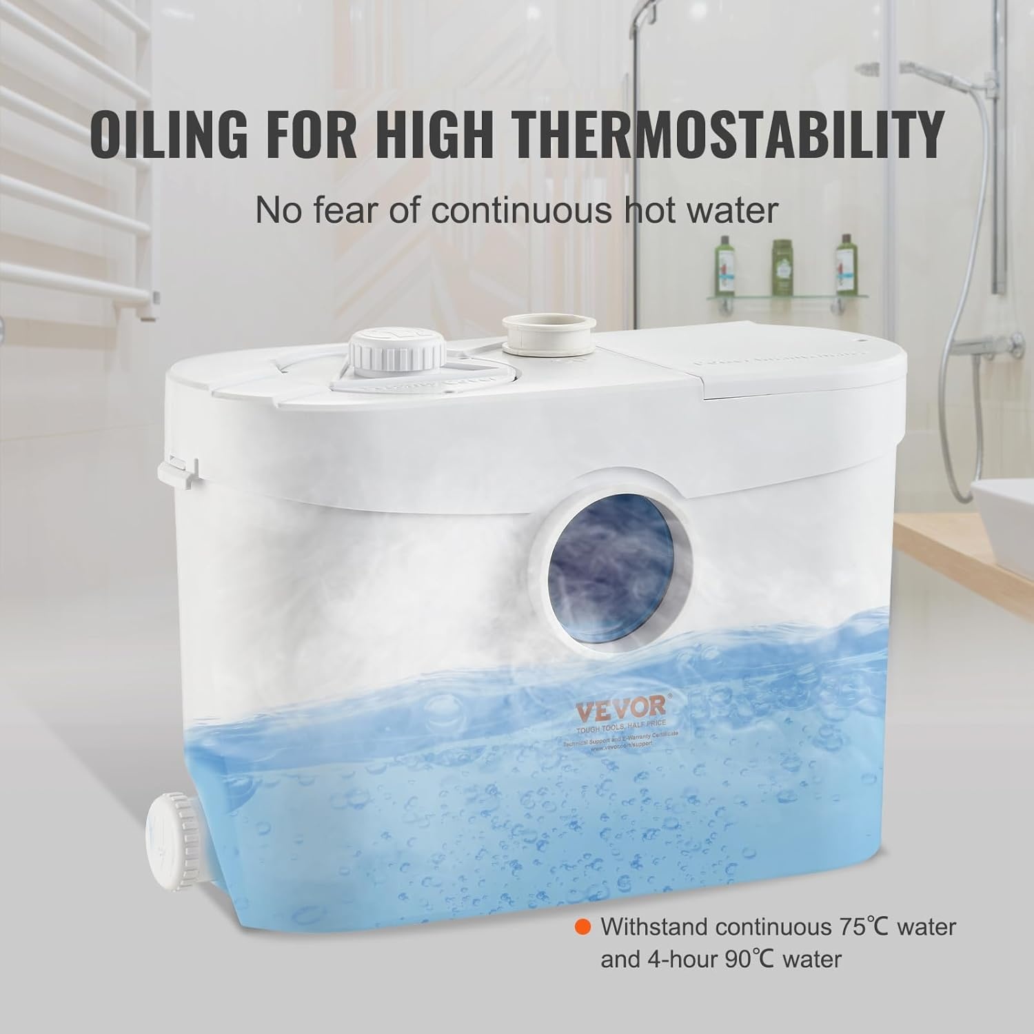 VEVOR Hefsysteem, 700 W, 9600 l/h debiet, 10 m pomphoogte, hakmolen-afvalwaterpomp met 3 waterinlaten voor toilet, kelder, keuken, wastafel, badkuip, afvalwaterafvoer, spoelmachine