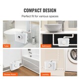 VEVOR Hefsysteem, 700 W, 9600 l/h debiet, 10 m pomphoogte, hakmolen-afvalwaterpomp met 3 waterinlaten voor toilet, kelder, keuken, wastafel, badkuip, afvalwaterafvoer, spoelmachine