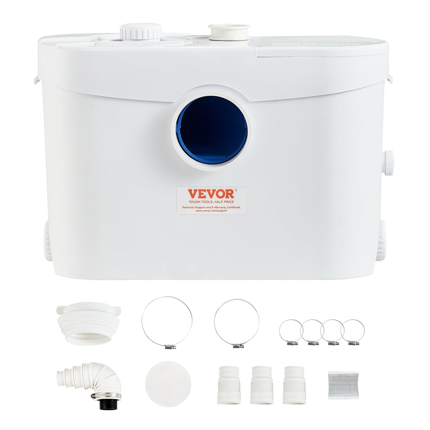 VEVOR Hefsysteem, 700 W, 9600 l/h debiet, 10 m pomphoogte, hakmolen-afvalwaterpomp met 3 waterinlaten voor toilet, kelder, keuken, wastafel, badkuip, afvalwaterafvoer, spoelmachine