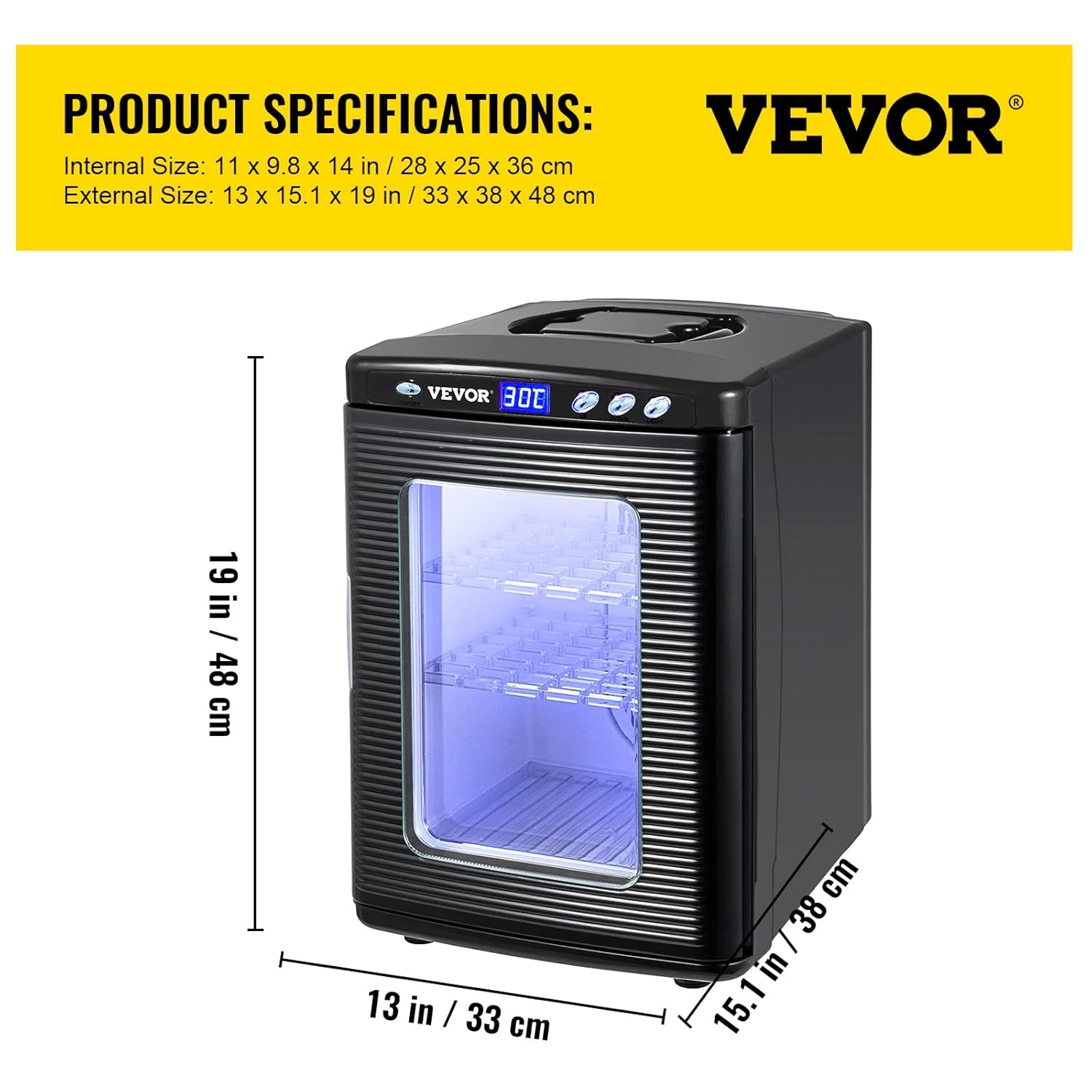 Happybuy Scientific Lab Incubator, 25 liter, koelen en verwarmen, 5-60 °C, 12 V/110 V, werkt voor kleine reptielen, zwart