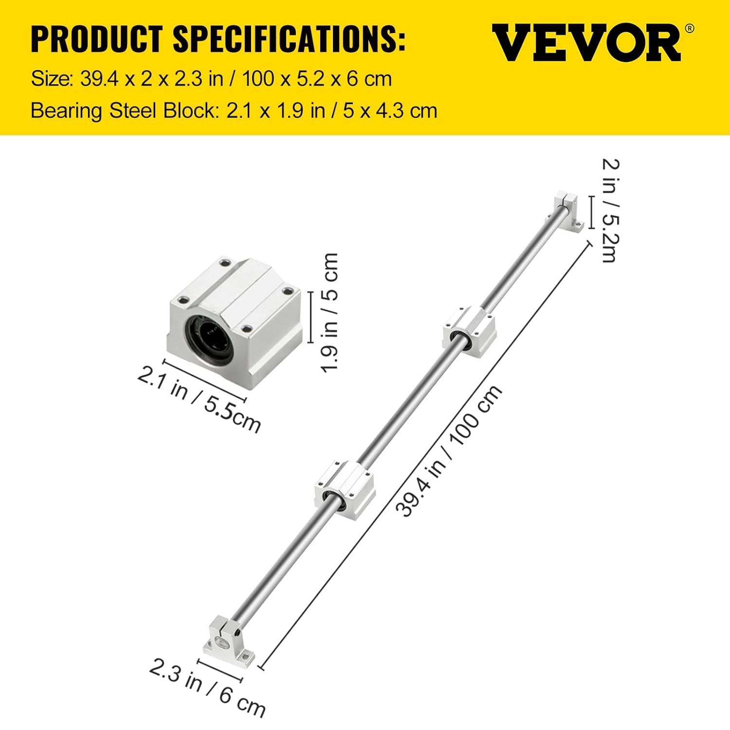 VEVOR Lineaire geleiderailset, SFC20 1000 mm, 2 x SFC20 geleiderails 39,4 inch/1000 mm, 4 x SC20 glijblokken, 4 x railhouders, lineaire rails en machinelagerset