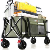Overmont Opvouwbare bolderkar voor alle terreinen, 8,1 cm brede wielen, 150 liter grote inhoud met zijzakken, bekerhouder, verstelbare handgreep, tot 150 kg draagkracht, voor camping, sport, winkelen
