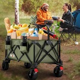 Overmont Opvouwbare bolderkar voor alle terreinen, 8,1 cm brede wielen, 150 liter grote inhoud met zijzakken, bekerhouder, verstelbare handgreep, tot 150 kg draagkracht, voor camping, sport, winkelen