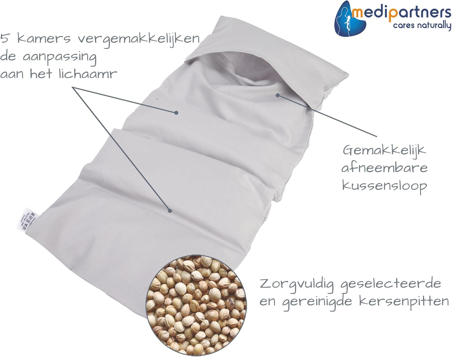 Kersenpit Kussen 60x20cm 800g 100% Katoen Medi Partners 5 kamers Graankussen Grote Eco Natuur Warmtekussen Koudetherapie Afneembare Hoes