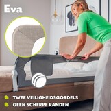 LIONELO Eva Bedhekje 150 x 42 cm – Veilig Bedhek met StandSafe Blokkade, Secure Belt Riemen – 180° Opvouwbaar – Duurzaam Aluminium Frame – Voor Baby, Peuters en Kinderen – Gemakkelijk te Monteren