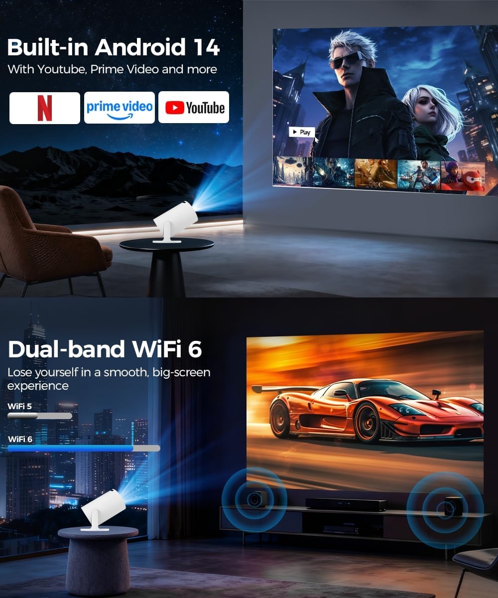 Miniprojector Android 14 - 4K 1080P - 29% Korting