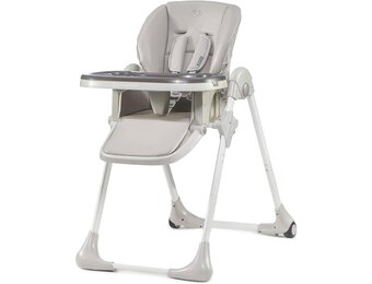 Kinderkraft hoge kinderstoel YUMMY, babystoel, ergonomisch, comfortabel, verstelbare rugleuning, opvouwbaar, met verstelbare hoogte, voetensteun, verwijderbaar dubbel eetblad, grijs