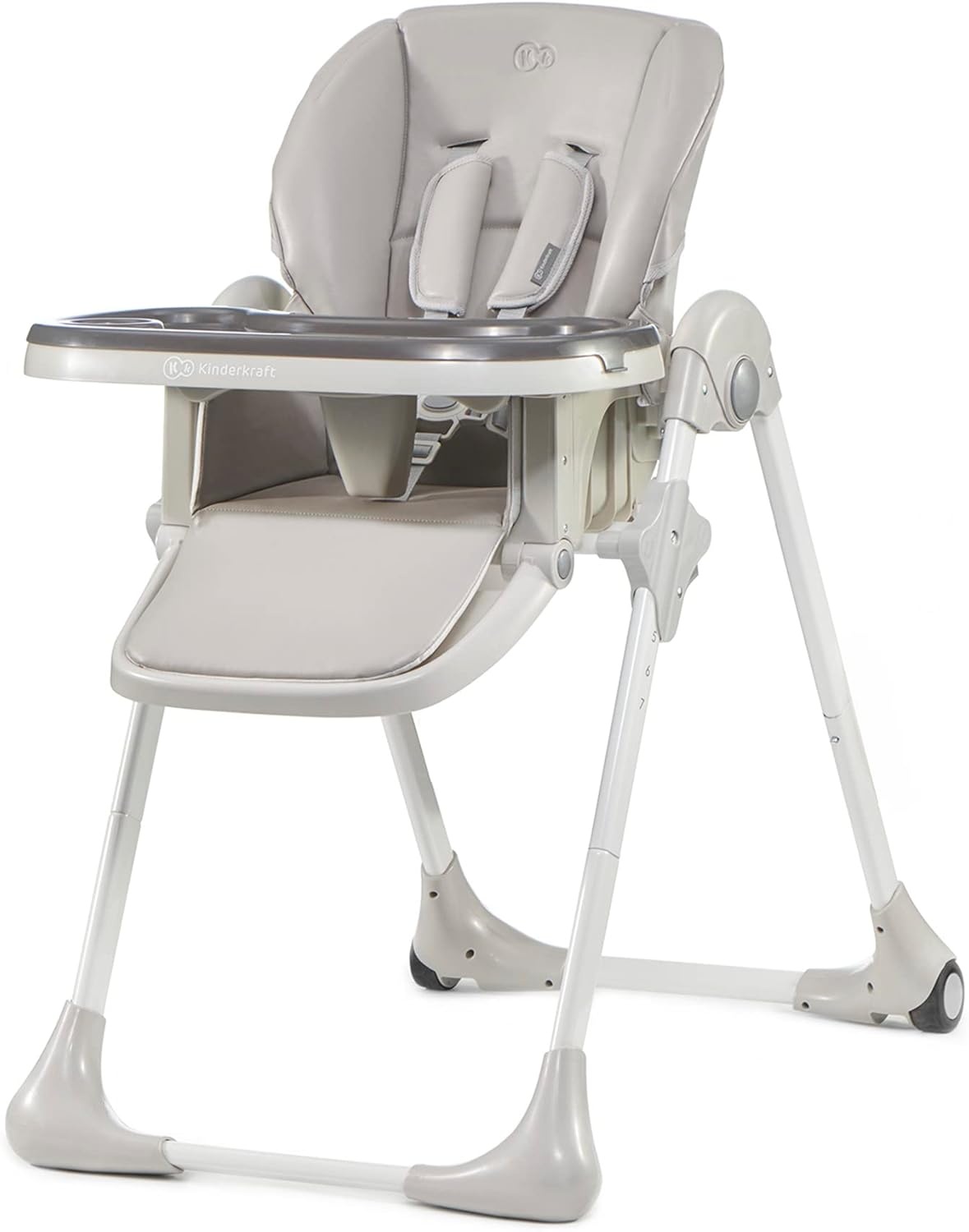 Kinderkraft hoge kinderstoel YUMMY, babystoel, ergonomisch, comfortabel, verstelbare rugleuning, opvouwbaar, met verstelbare hoogte, voetensteun, verwijderbaar dubbel eetblad, grijs