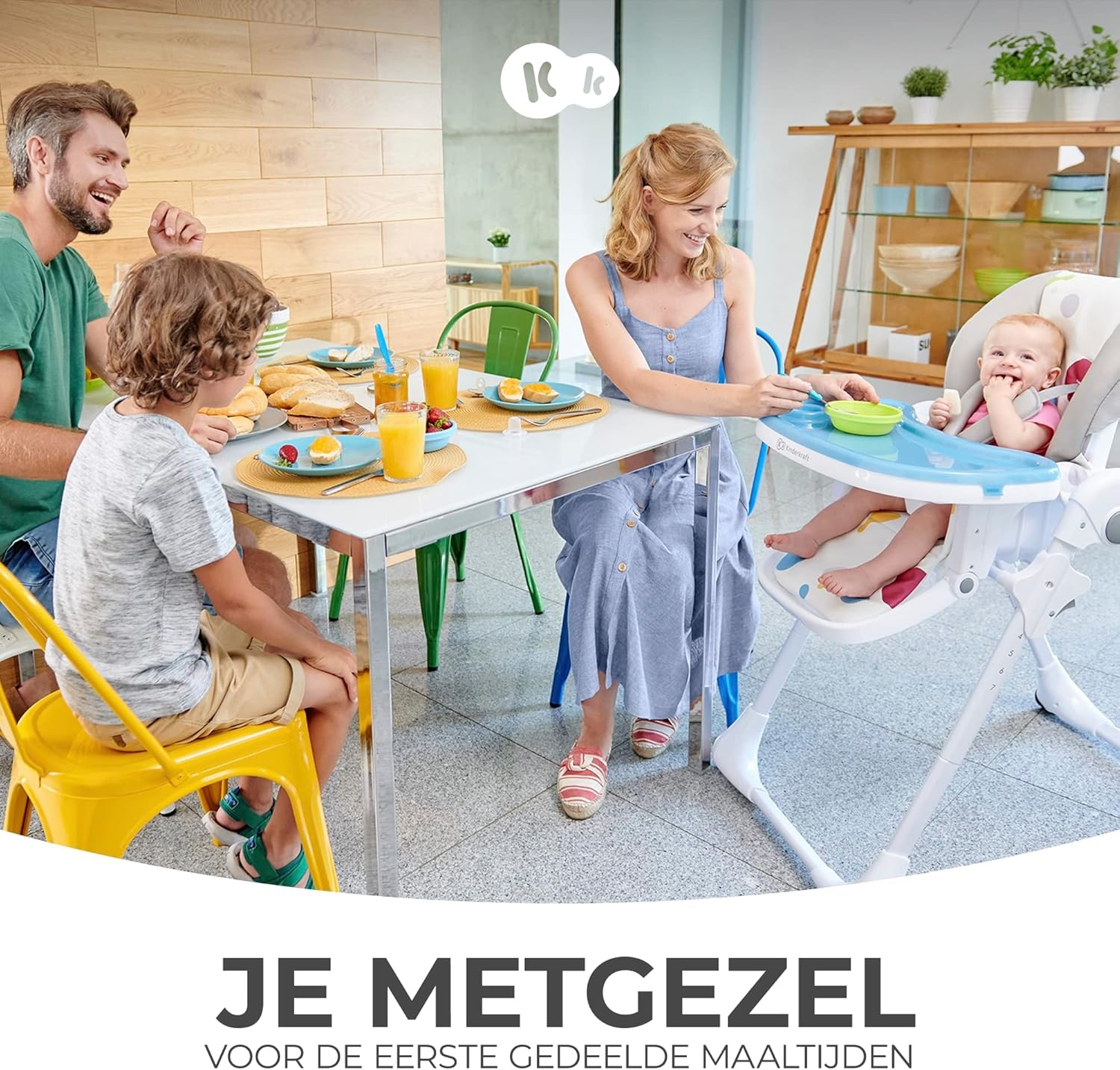 Kinderkraft hoge kinderstoel YUMMY, babystoel, ergonomisch, comfortabel, verstelbare rugleuning, opvouwbaar, met verstelbare hoogte, voetensteun, verwijderbaar dubbel eetblad, grijs