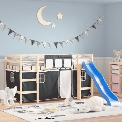 vidaXL Kinderhoogslaper Gordijnen Polyester Wit/Zwart 65% Korting