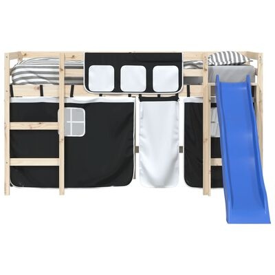 vidaXL Kinderhoogslaper Gordijnen Polyester Wit/Zwart 65% Korting