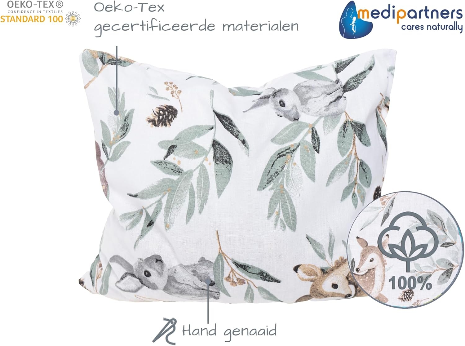Kersenstenen kussen korrelkussen groot warmtekussen 500g rechthoek 20x25cm eco natuur 100% katoen Medi Partners warmte + koudetherapie massagetherapie (Herten in de bladeren)