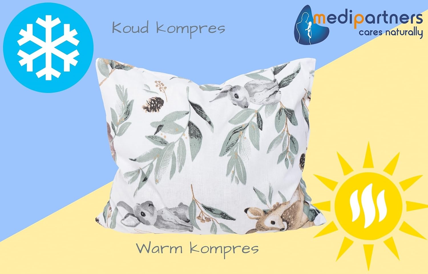 Kersenstenen kussen korrelkussen groot warmtekussen 500g rechthoek 20x25cm eco natuur 100% katoen Medi Partners warmte + koudetherapie massagetherapie (Herten in de bladeren)