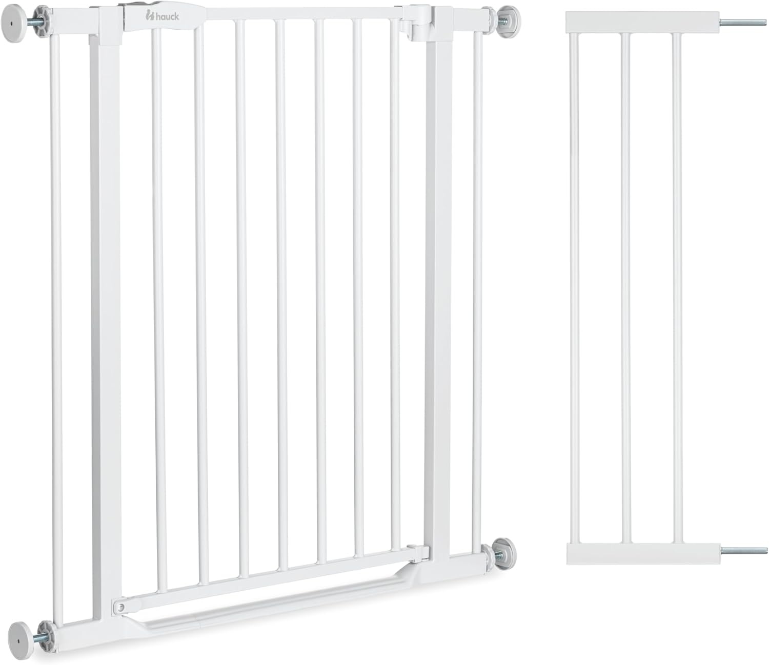 hauck Clear Step 2 + 21 cm Verlenging, Wit - Kinderveiligheidshekje & Hondenhekje, 96-101 cm Verstelbaar, 77 cm Hoog, Lage Drempel, Eénhandige Opening, Zonder Boren