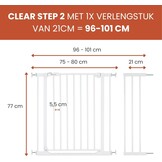 hauck Clear Step 2 + 21 cm Verlenging, Wit - Kinderveiligheidshekje & Hondenhekje, 96-101 cm Verstelbaar, 77 cm Hoog, Lage Drempel, Eénhandige Opening, Zonder Boren