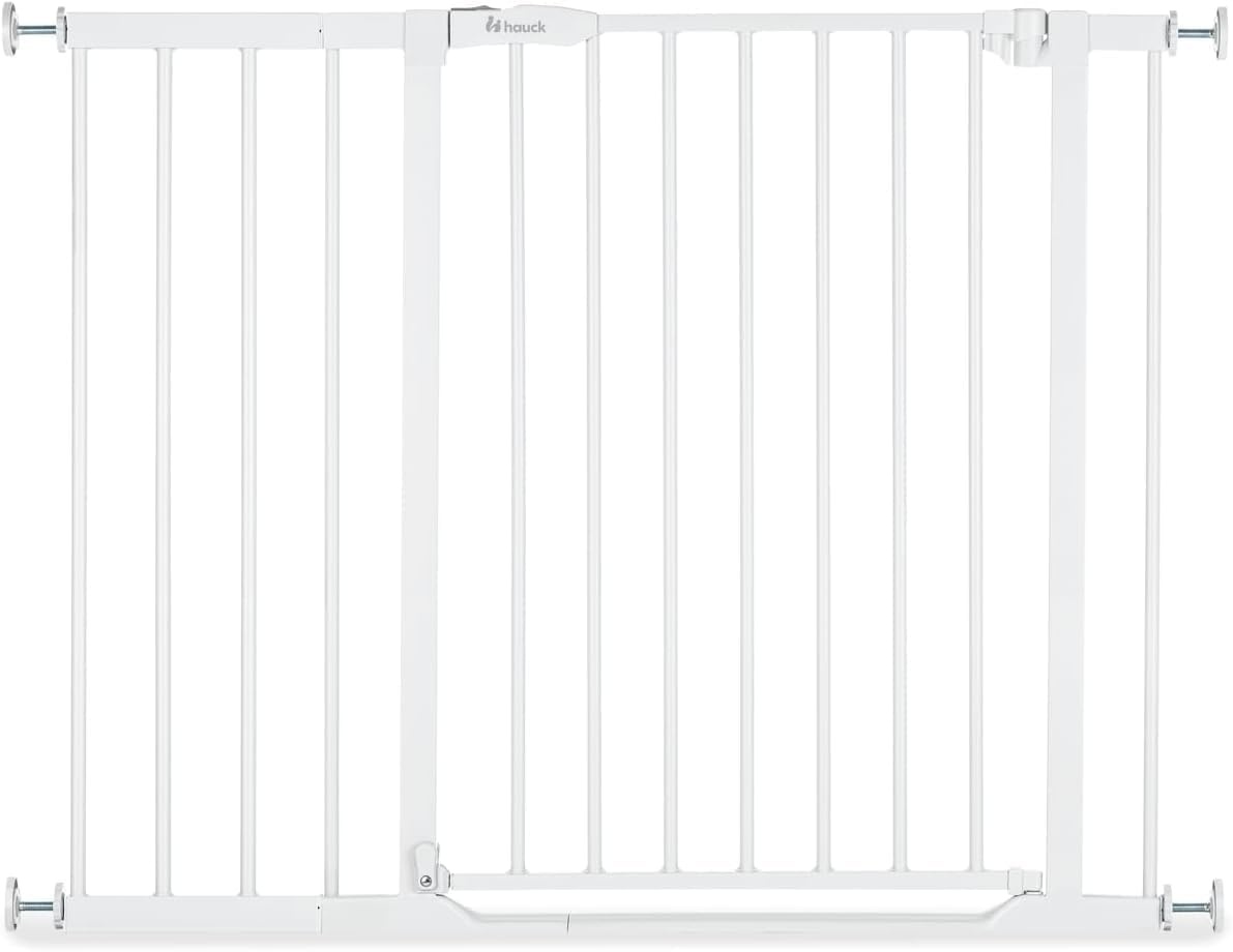 hauck Clear Step 2 + 21 cm Verlenging, Wit - Kinderveiligheidshekje & Hondenhekje, 96-101 cm Verstelbaar, 77 cm Hoog, Lage Drempel, Eénhandige Opening, Zonder Boren