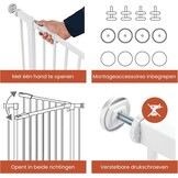 hauck Clear Step 2 + 21 cm Verlenging, Wit - Kinderveiligheidshekje & Hondenhekje, 96-101 cm Verstelbaar, 77 cm Hoog, Lage Drempel, Eénhandige Opening, Zonder Boren