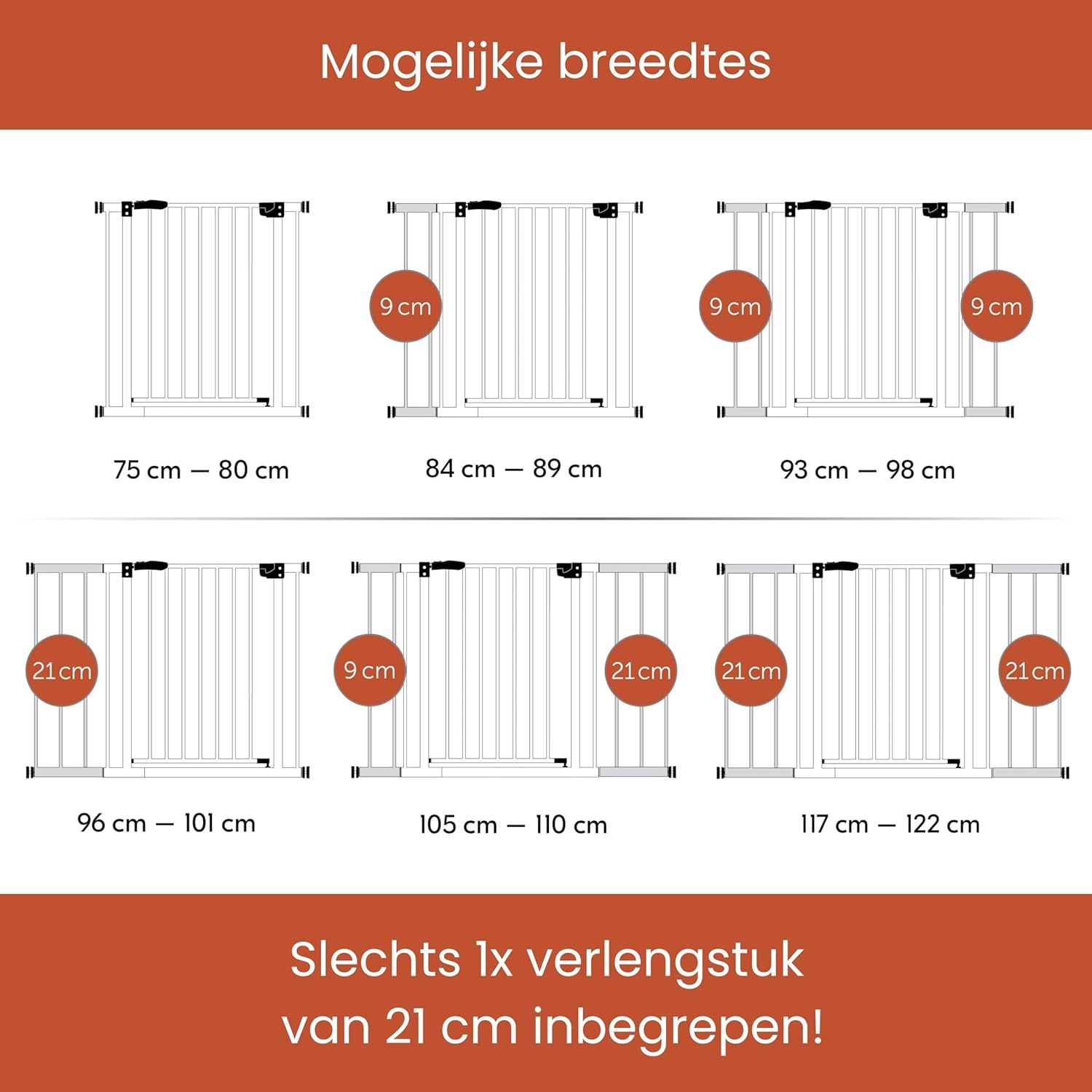 hauck Clear Step 2 + 21 cm Verlenging, Wit - Kinderveiligheidshekje & Hondenhekje, 96-101 cm Verstelbaar, 77 cm Hoog, Lage Drempel, Eénhandige Opening, Zonder Boren