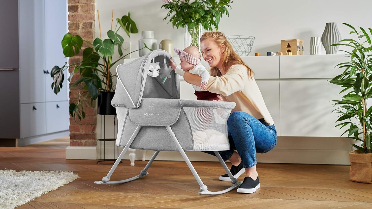 Baby wieg/reiswieg 3-in-1 met schommel - Grijs (29% korting)