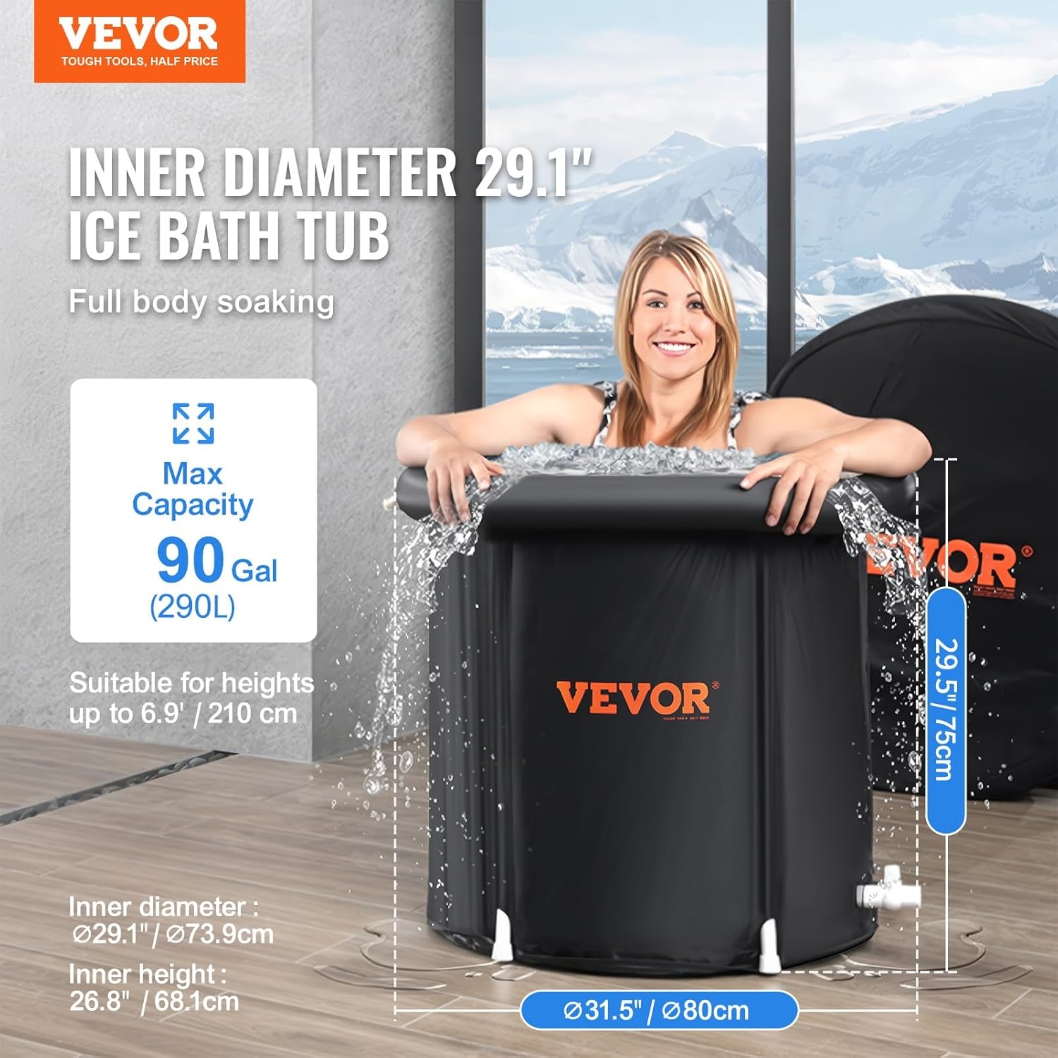 Draagbaar IJsbad - 34% Korting! 290L Koudwatertherapie