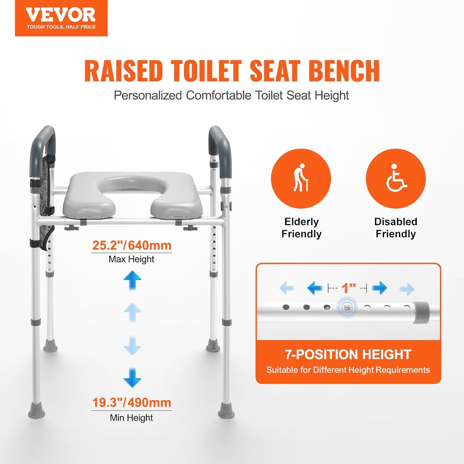 VEVOR Toiletbrilverhoger - In Hoogte Verstelbaar, 158,7 kg - 33% Korting