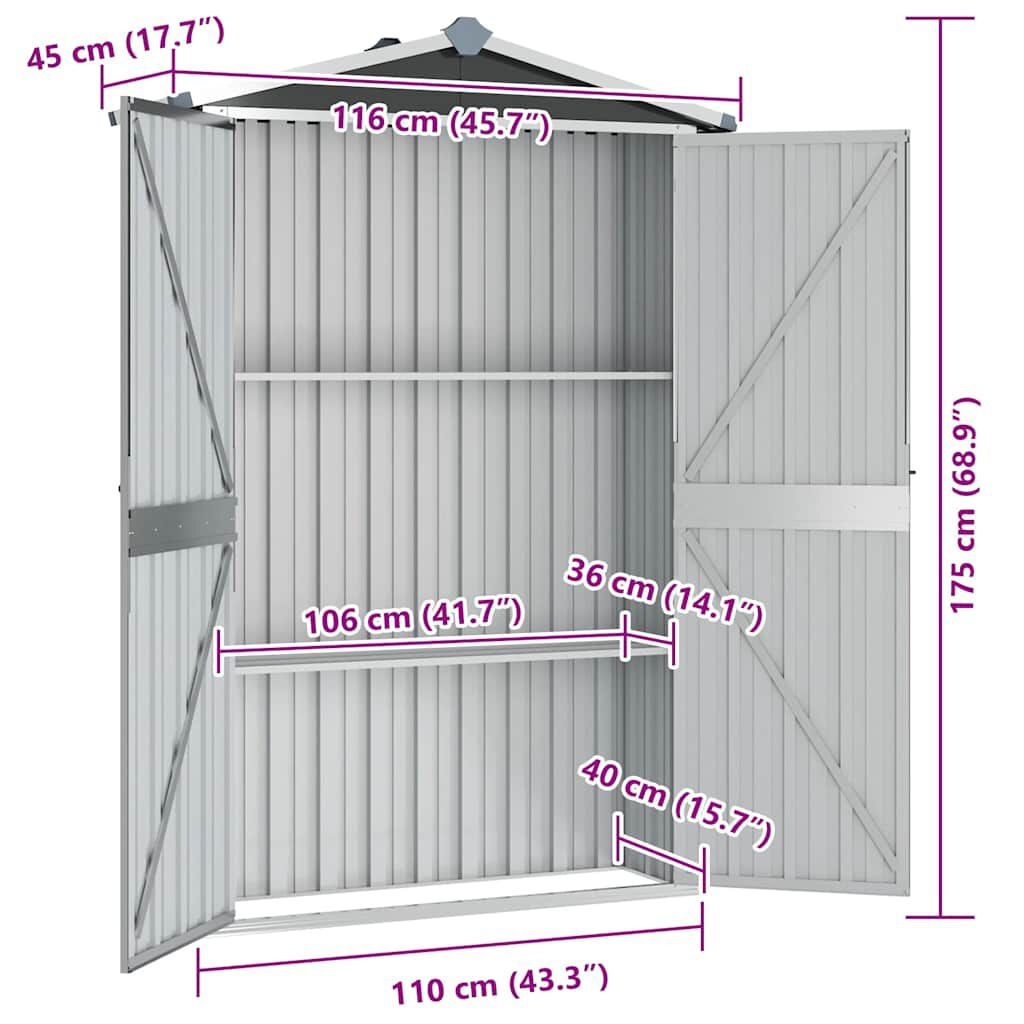 vidaXL Tuinschuur 116x45x175cm Grijs (34% Korting)