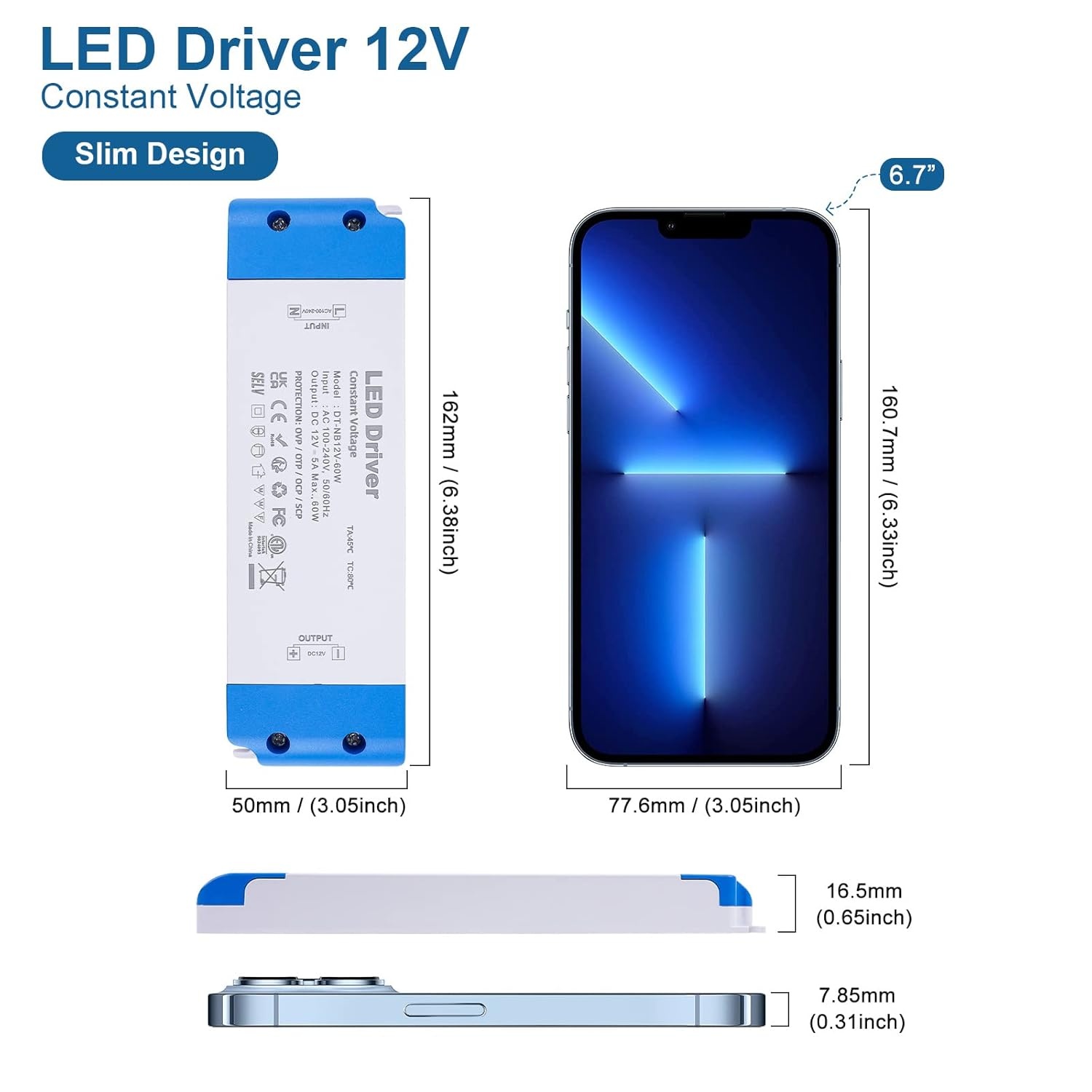 Bespaar 28%: Dunne LED Transformator 60W 12V DC IP44