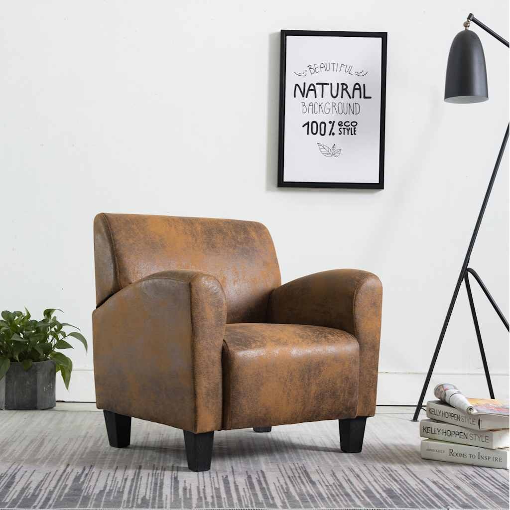 Bruine Kunstsuède Fauteuil - Tijdloze Stijl met 52% Korting