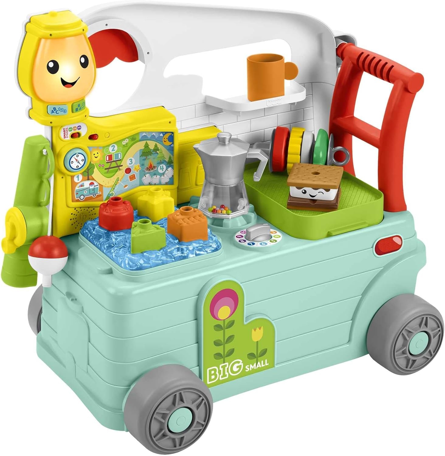 Fisher-Price - Lachen en leren, 3-in-1, duwspeelgoed voor eerste stappen en muzikaal activiteitencentrum, speelgoed voor kinderen van 9-36 maanden, HCK51