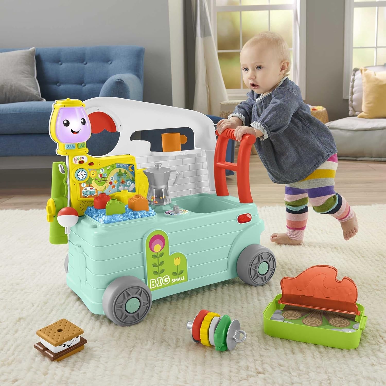 Fisher-Price - Lachen en leren, 3-in-1, duwspeelgoed voor eerste stappen en muzikaal activiteitencentrum, speelgoed voor kinderen van 9-36 maanden, HCK51